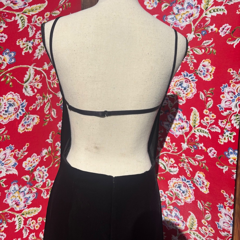 VTG 90s Whimsigoth Black Velvet Magenta Satin Rose Embroidered Maxi Dress Size L - Picture 4 of 16